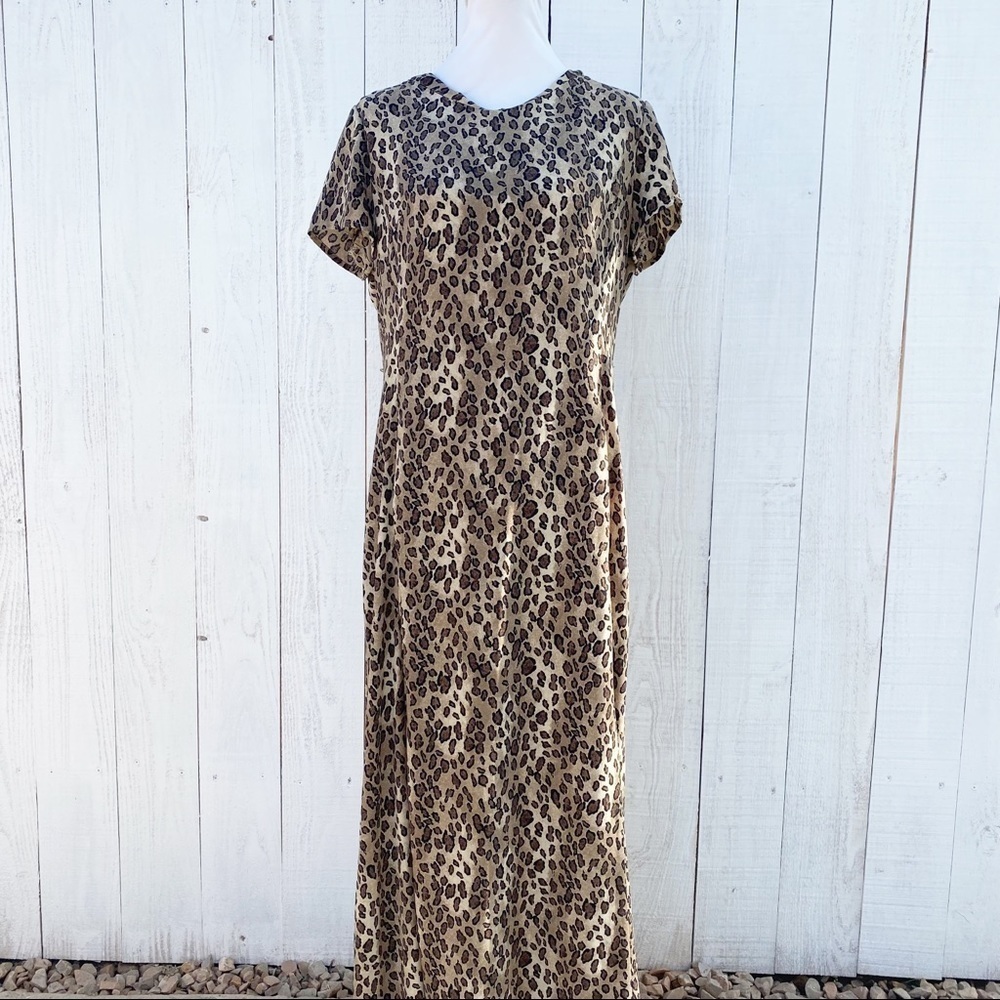 Emma James Liz Claiborne Maxi Dress 12 Leopard Print Short Sleeve Column Round